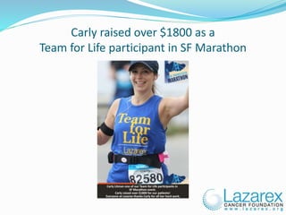 Carly raised over $1800 as a
Team for Life participant in SF Marathon
 