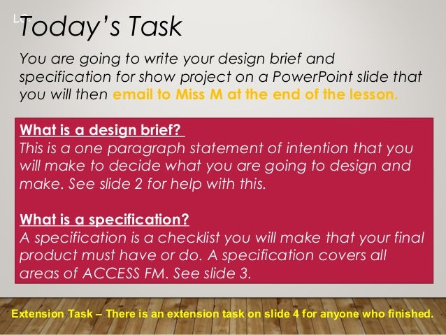 design brief and spec spec design