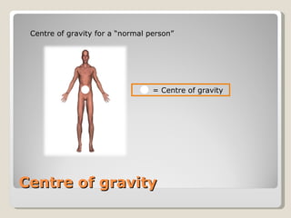 Centre of gravity = Centre of gravity Centre of gravity for a “normal person”  