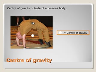 Centre of gravity Centre of gravity outside of a persons body = Centre of gravity 