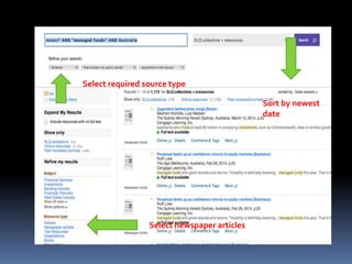 Sort by newest
date
Select newspaper articles
Select required source type
 