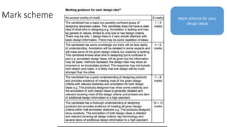 Mark scheme Mark scheme for your
design ideas
 