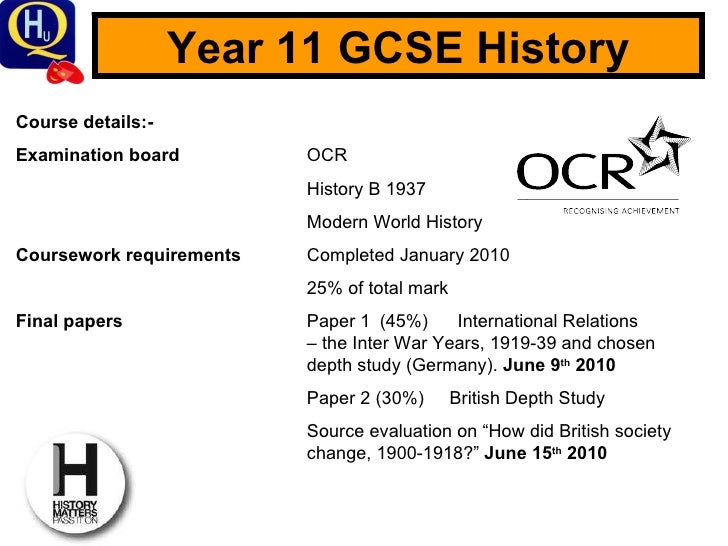 Ocr history gcse coursework