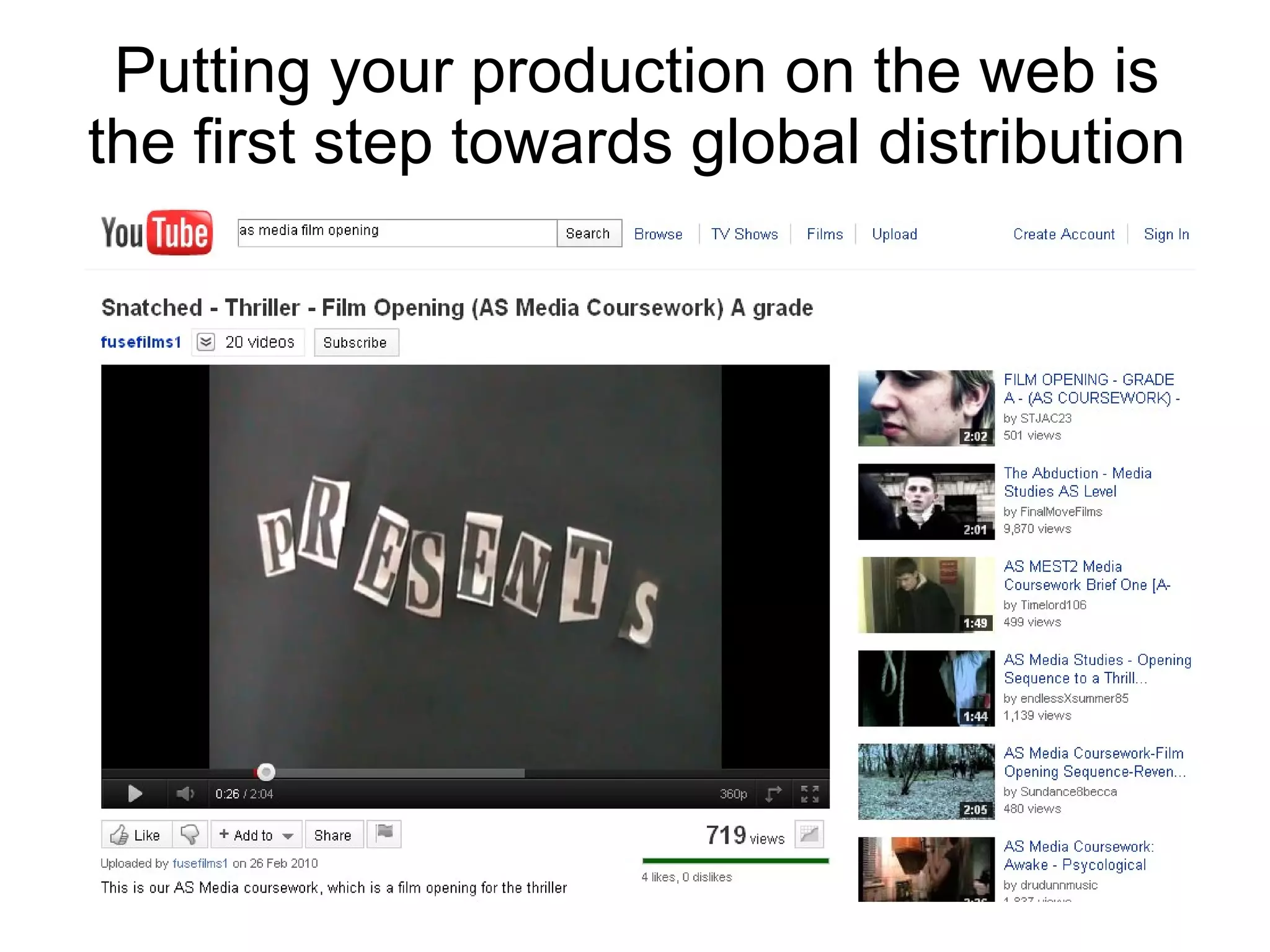 Putting your production on the web is the first step towards global distribution 