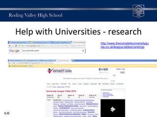 Help with Universities - research
http://www.thecompleteuniversitygu
ide.co.uk/league-tables/rankings
SJE
 
