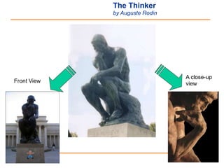 The Thinker
by Auguste Rodin
Front View
A close-up
view
 