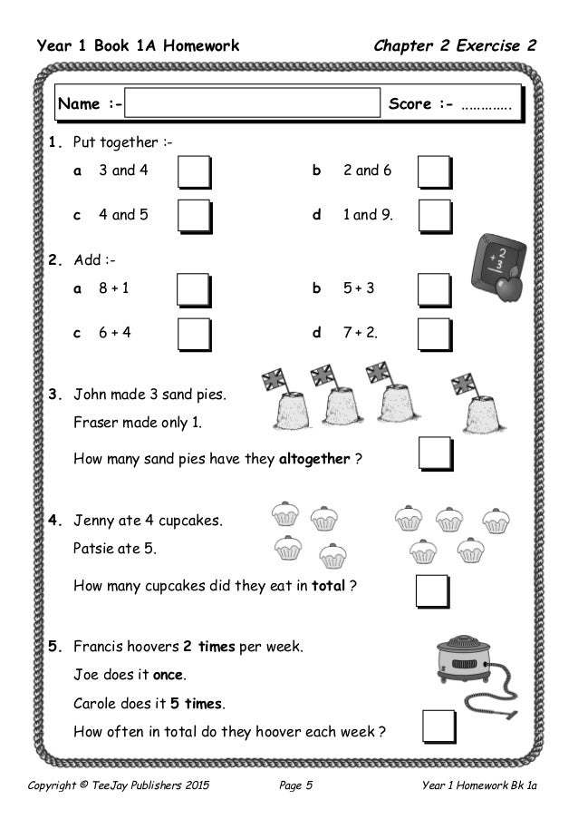 year 1 homework sheets