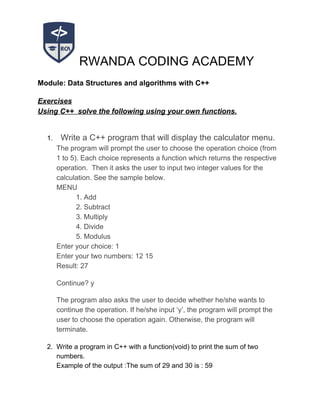Year 2 dsa c++ exercises on user defined functions | PDF | Free Download