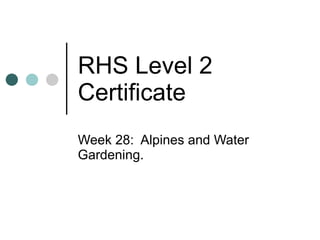 RHS Level 2 Certificate Week 28:  Alpines and Water Gardening. 