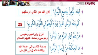 ‫أرسلهم‬ ‫الذي‬ ‫هو‬ ‫هللا‬ ‫ألن‬
25
‫وعيسى‬ ‫وإبراهيم‬ ‫نوح‬
‫السالم‬ ‫عليهم‬ ‫ومحمد‬ ‫وموسى‬
‫هللا‬ ‫عبادة‬ ‫إلى‬ ‫الناس‬ ‫هداية‬
‫األرض‬ ‫في‬ ‫العدل‬ ‫وإقامة‬
 