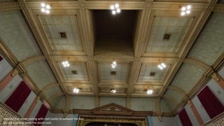 Pressed iron sheet ceiling with roof cavity to exhaust the hot
air out and help keep the room cool..
 