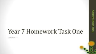 TudorGrangeAcademy
Year 7 Homework Task One
Compute - IT
 