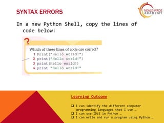 Year 7 lesson 1 introduction to programming | PPT