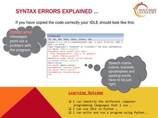 Year 7 lesson 1 introduction to programming | PPTX