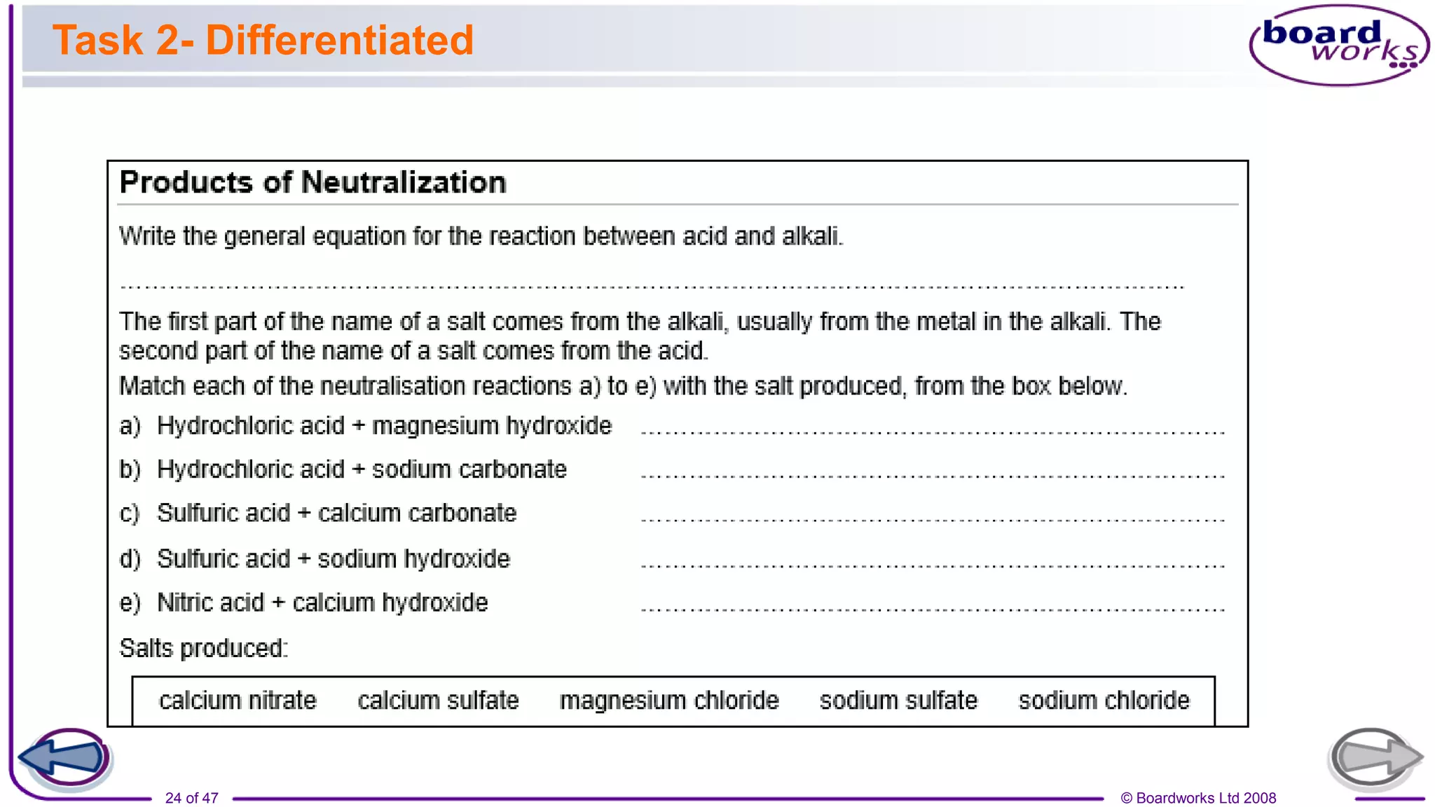 © Boardworks Ltd 2008
24 of 47
Task 2- Differentiated
 