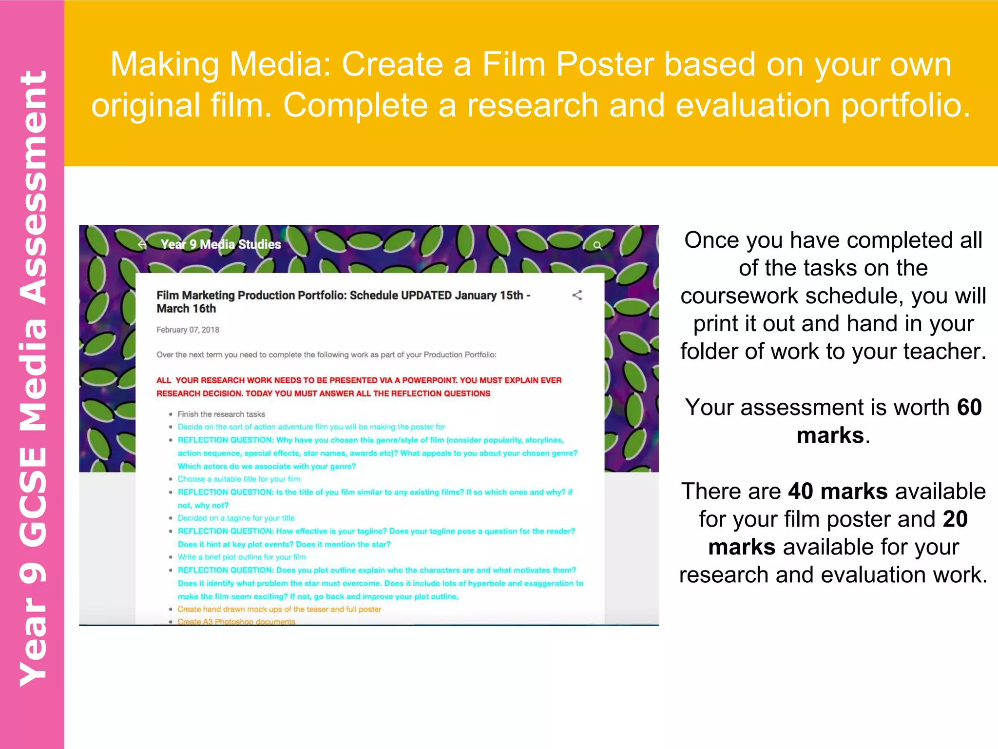 Year 9 making media assessment | PPTX