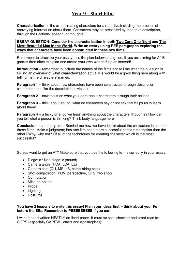 Year 9 Short Film Characterisation Essay Year 9 Short Film Characterisation Essay