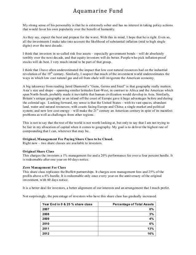 management letter fee Year 2012 Fund Letter Aquamarine End