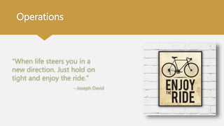 Operations
“When life steers you in a
new direction. Just hold on
tight and enjoy the ride.”
--Joseph David
 