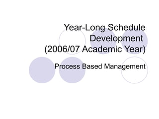 Year-Long Schedule Development  (2006/07 Academic Year) Process Based Management 