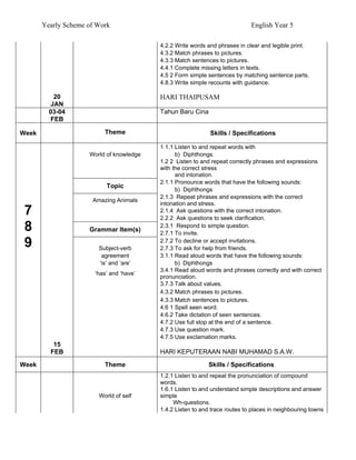 Yearly scheme of work english year 5 | PDF