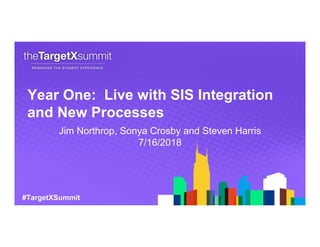 #TargetXSummit
Year One: Live with SIS Integration
and New Processes
Jim Northrop, Sonya Crosby and Steven Harris
7/16/2018
 