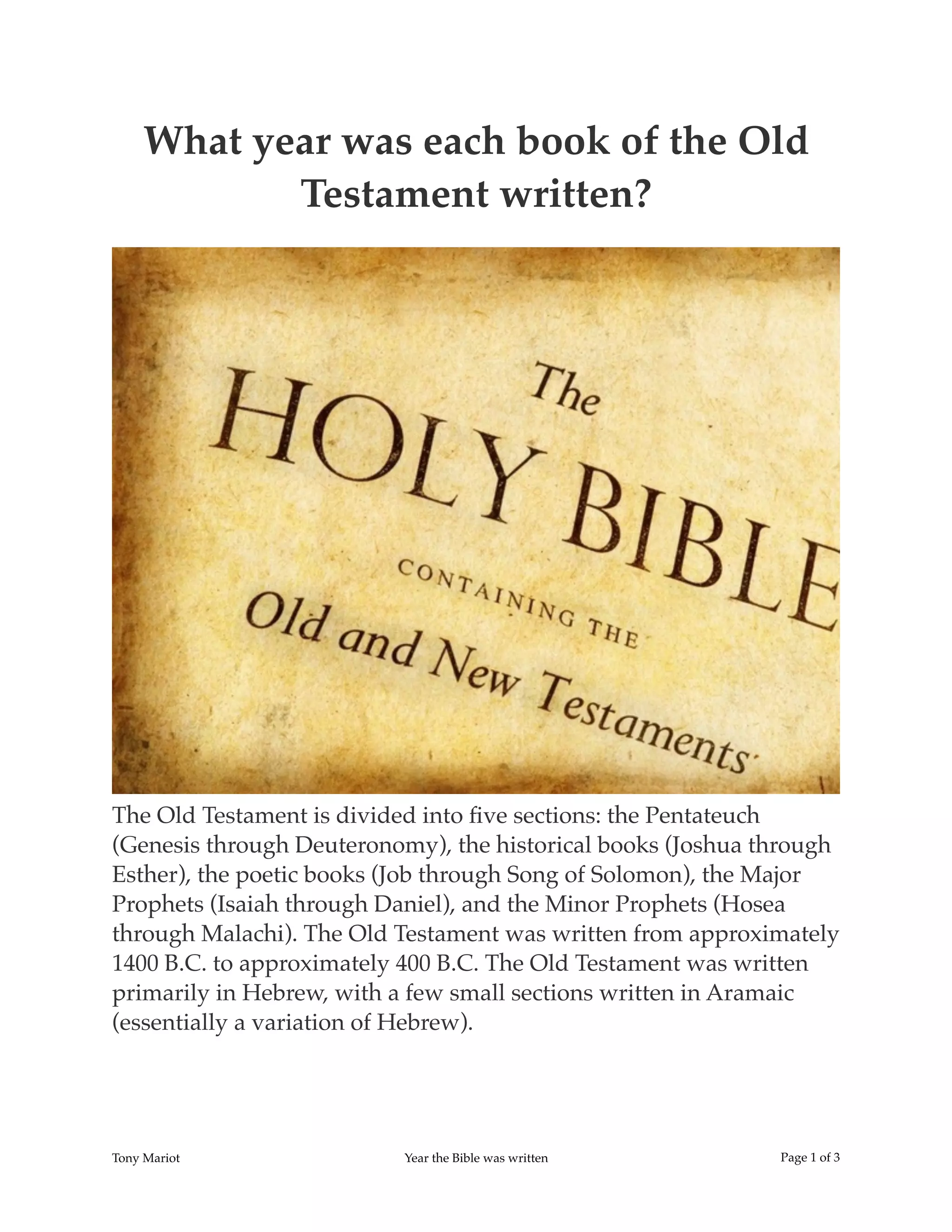 Was Written Year the Bible was Writen | PDF