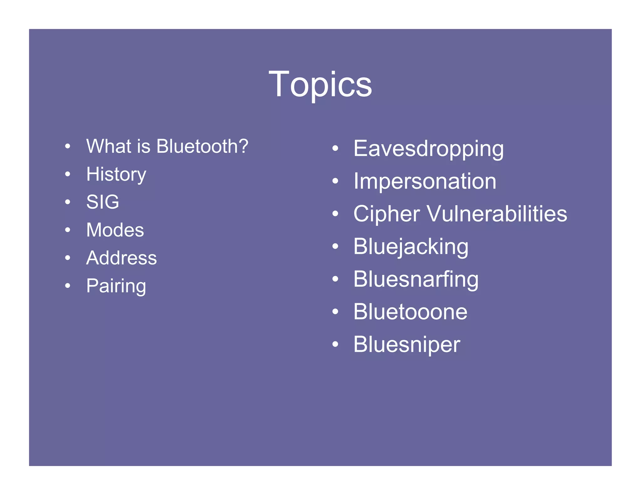 Bluetooth Vulnerabilities