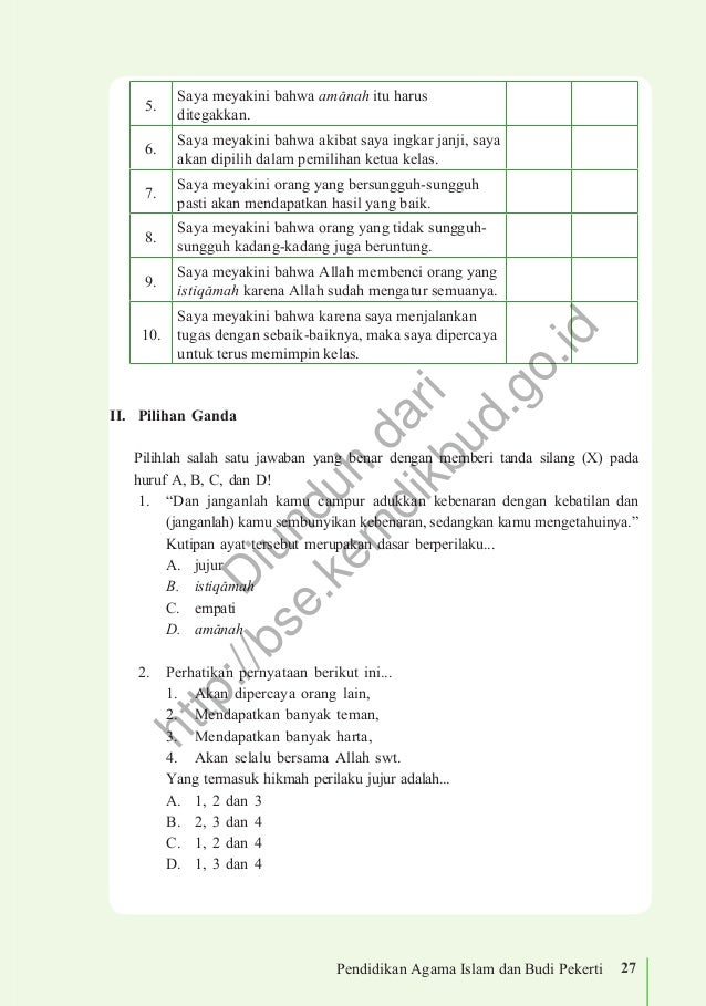 Soal Ukk Agama Islam Kls 7 Dan Kunci Jawabannya