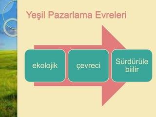 Yeşil Pazarlama Evreleri
ekolojik çevreci
Sürdürüle
biilir
 