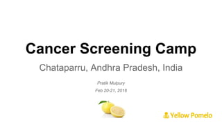 Cancer Screening Camp
Chataparru, Andhra Pradesh, India
Pratik Mulpury
Feb 20-21, 2016
 