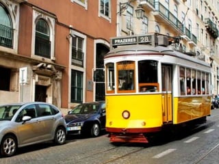 Yellow trams in lisbon, portugal (v.m.)