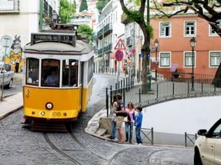 Yellow trams in lisbon, portugal (v.m.)