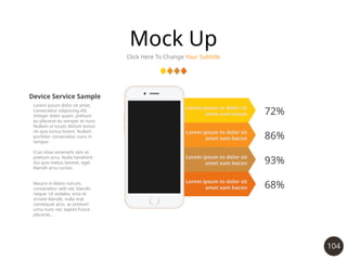104
Mock Up
Click Here To Change Your Subtitle
Lorem ipsum to dolor sit
amet xam bacon
Lorem ipsum to dolor sit
amet xam bacon
Lorem ipsum to dolor sit
amet xam bacon
Lorem ipsum to dolor sit
amet xam bacon
72%
86%
93%
68%
Device Service Sample
Lorem ipsum dolor sit amet,
consectetur adipiscing elit.
Integer dolor quam, pretium
eu placerat eu semper et nunc.
Nullam ut turpis dictum luctus
mi quis luctus lorem. Nullam
porttitor consectetur nunc in
tempor.
Cras vitae venenatis sem at
pretium arcu. Nulla hendrerit
dui quis metus laoreet, eget
blandit arcu cursus.
Mauris in libero rutrum,
consectetur velit vel, blandit
neque. Ut sodales, eros id
ornare blandit, nulla erat
consequat arcu, ac pretium
urna nunc nec sapien.Fusce
placerat...
 