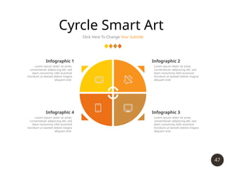 47
Cyrcle Smart Art
Click Here To Change Your Subtitle
Infographic 2
Lorem ipsum dolor sit amet,
consectetuer adipiscing elit, sed
diam nonummy nibh euismod
tincidunt ut laoreet dolore magna
aliquam erat
Infographic 3
Lorem ipsum dolor sit amet,
consectetuer adipiscing elit, sed
diam nonummy nibh euismod
tincidunt ut laoreet dolore magna
aliquam erat
Infographic 1
Lorem ipsum dolor sit amet,
consectetuer adipiscing elit, sed
diam nonummy nibh euismod
tincidunt ut laoreet dolore magna
aliquam erat
Infographic 4
Lorem ipsum dolor sit amet,
consectetuer adipiscing elit, sed
diam nonummy nibh euismod
tincidunt ut laoreet dolore magna
aliquam erat
 