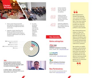 Nos données
Notre entreprise:
Voir une liste de nos partenaires dans le
Moyen-Orient: www.onyxproerp.com
Nos Partenaires:
Solutions Intelligentes Informatiques
Algérie - www.si-informatique.com
YEMENSOFT Ltd Systèmes et consulting
Yémen, Soudan, Inde - www.yemensoft.com
Ultimate Solution
Arabie Saoudite - www.ultimate-sa.com
•	 (Nous) conduit l’équipe YemenSoft
pour atteindre ces objectifs et assure la
réussite pour le changement des clients
vers le mieux.
•	 Rapporter à l’esprit collectif de notre
équipe une attention personnelle, et
des activités sociales et avoir accepté les
procédures réglementaires et les codes de
comportement.
•	 Au centre
principal de
développe-
ment 99 inno-
vants dans des
ingénieurs,
consultants,
experts
métiers et
chercheurs.
55% Programmeurs spécialisés
16% Administrateurs
11% Consultants et analystes de systèmes
11% Ingénieurs Support
7% Services
Secteurs d’activités
avec des milliers de
clients qui utilisent
nos systèmes.
partenaires intégrateurs
de nos systèmes dans 17
pays au Moyen-Orient dès
le début de 2015.
Instituts et facultés
universitaires dont on
soutient l’habilitation
des jeunes pour le mar-
ché du travail.
de travail
L’équipe
،،
،،
D. Ibrahim Alkebsi – références légales
Recteur Adjoint de l’institut National du Sciences
Administratives, Sanaa- Yémen.
La prise de décision nécessite sûrement
des informations et données correctes et
cohérentes, et je pense que YemenSoft a offert
les solutions nécessaires pour cela.
Notre déploiement à
l’échelle internationale
nous a permis d’acquérir
une expertise et un savoir-
faire, ce qui nous a permis
d’instaurer et de mettre
en place une culture de
l’innovation positive qui
profitent à notre clientèle.
Nous Yamensoft œuvrons
toujours en faveur de
notre clientèle, pour l’or-
ganisation de leurs instal-
lations et d’améliorer leurs
performances et renforcer
la capacité institutionnelle
et à la cohésion et la conti-
nuité de leur croissance.
Nos solutions en matière
de gestion administratives
et comptables de nos sys-
tèmes dans tout projet ou
installation commerciale
ou industrielle sont consi-
dérées en tant que priorité
inhérentes aux outils de
gestion pour le succès et le
développement.
،،
،،
1110
 