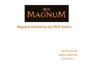 Magnum Dondurma için PEST Analizi 
BEYZA PEKCAN 
BİRİNCİ ÖĞRETİM 
142514046 
 