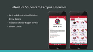 Introduce Students to Campus Resources
• Landmarks & Instructional Buildings
• Dining Options
• Academic & Career Support Services
• Student Groups
 