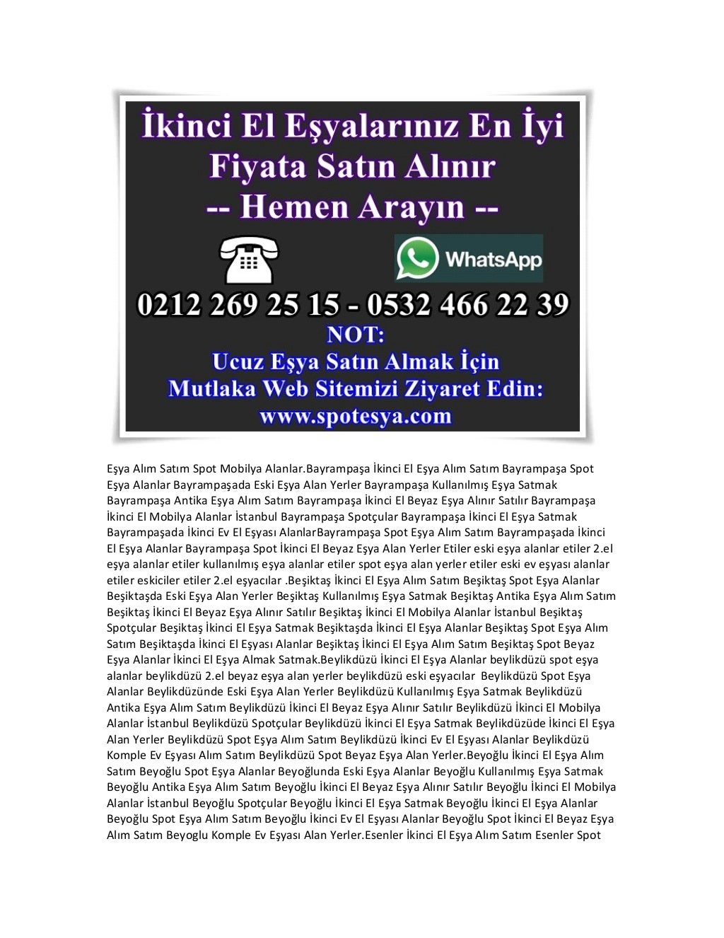 Bayrampaşa İkinci El Mobilya Alanlar 0532 466 22 39