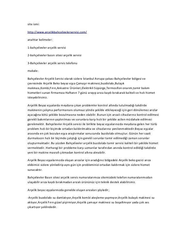 Bahcelievler Arcelik Beyaz Esya Basinsitesi Servisi