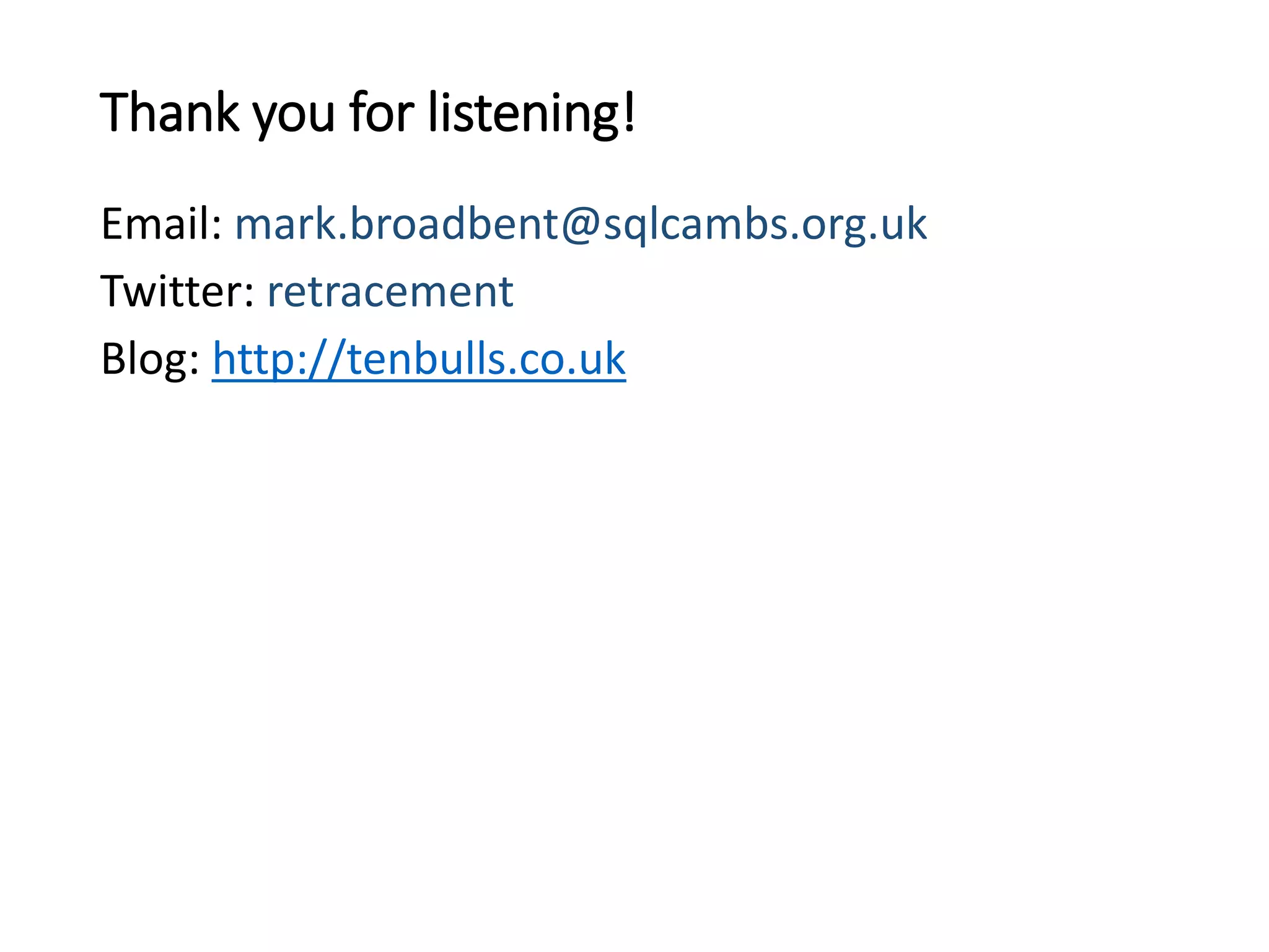 In Summary…
• Never attempt any operation on any cluster
object *unless* you understand the impact.
• Always validate anything you hear or read
with your own testing in a virtual lab.
• It is easy to make a mistake performing an
operation or start to panic. Always take time
to understand what you are doing and break it
down into smaller steps if necessary.
• It is worth repeating… DON’T PANIC!
 
