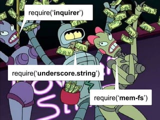 require(‘inquirer’)
require(‘mem-fs’)
require(‘underscore.string’)
 