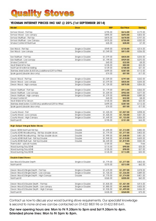 Yeoman Stoves Prices List Quality Stoves