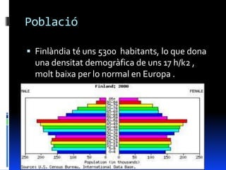 Població
 Finlàndia té uns 5300 habitants, lo que dona
una densitat demogràfica de uns 17 h/k2 ,
molt baixa per lo normal en Europa .
 
