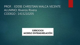PROF. : EDDIE CHRISTIAN MALCA VICENTE
ALUMNO: Riveros Rivera
CODIGO : 1415210205
 