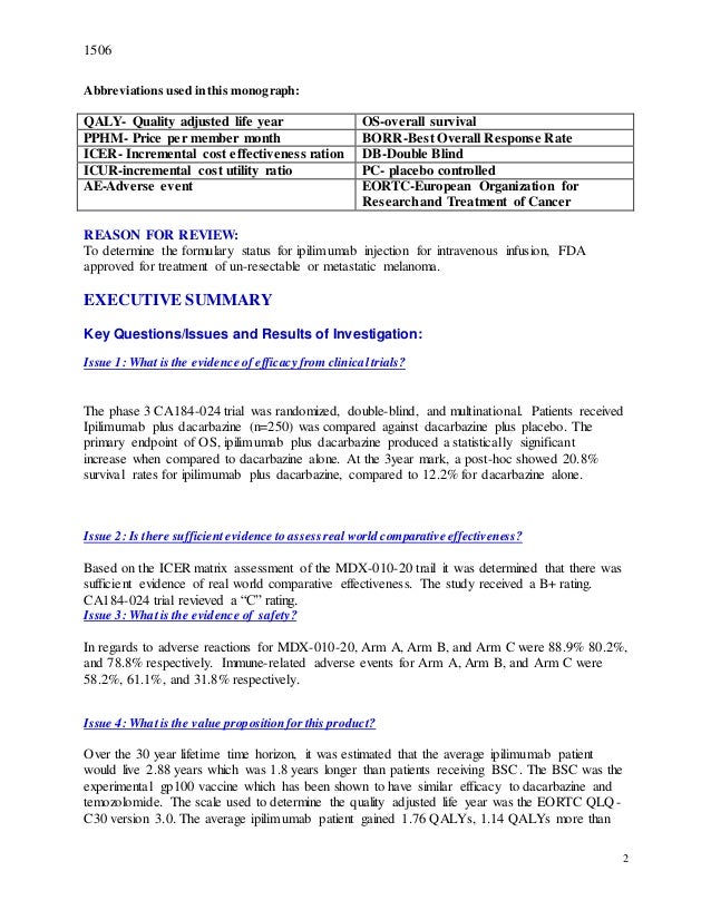 Yervoy monograph for P&T