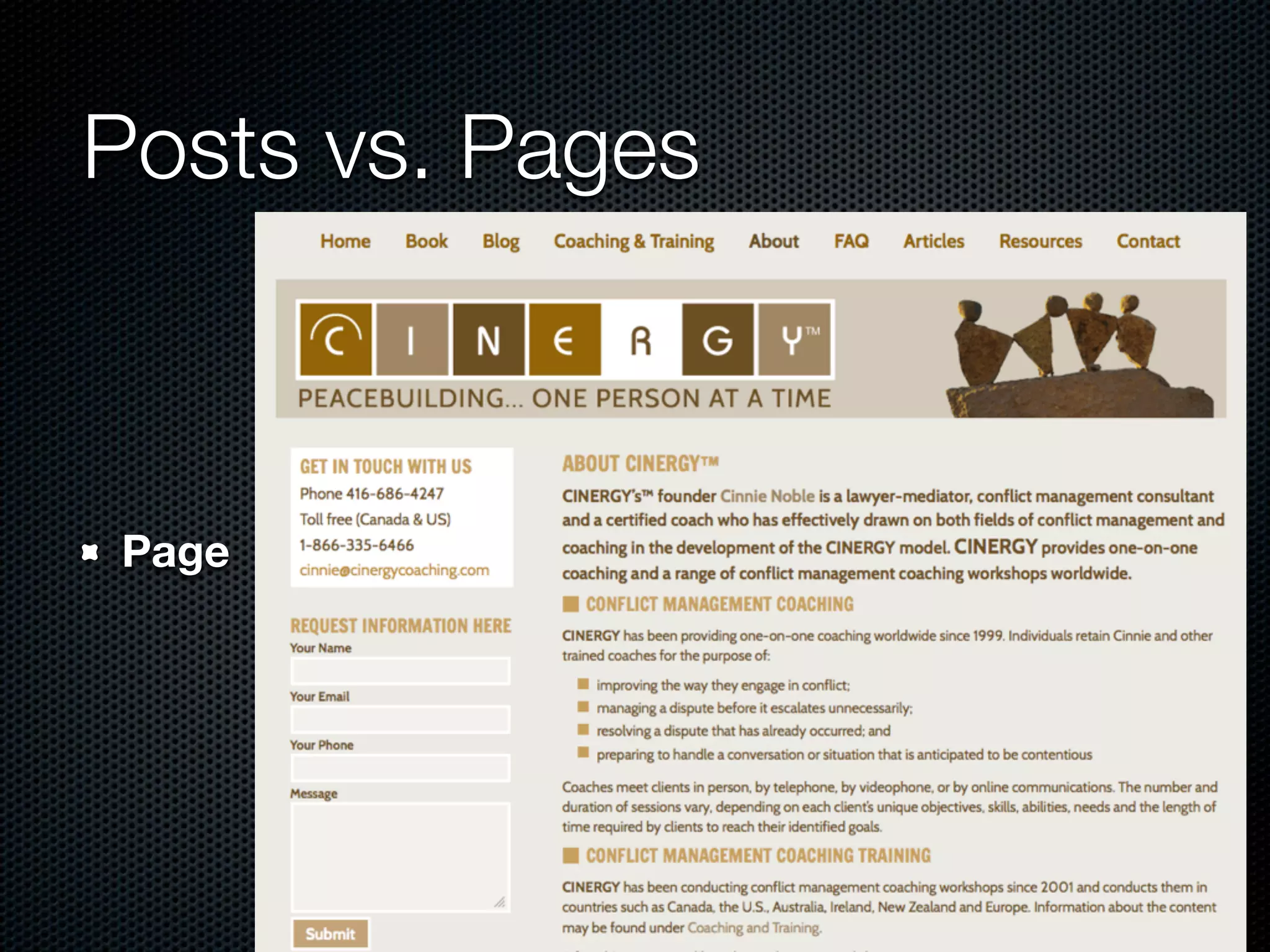Posts vs. Pages
Page
 