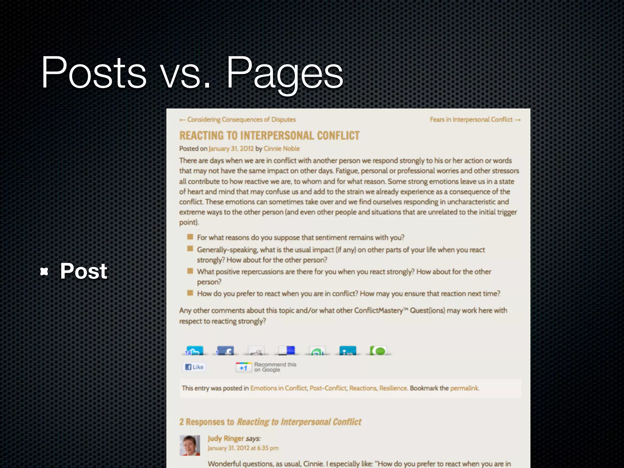Posts vs. Pages
Post
 