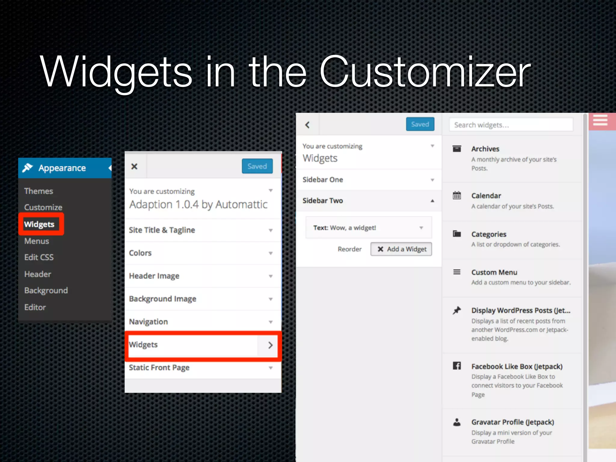 Widgets in the Customizer
 