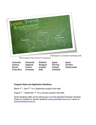 YES Canada Student Exchange Program Information | PDF